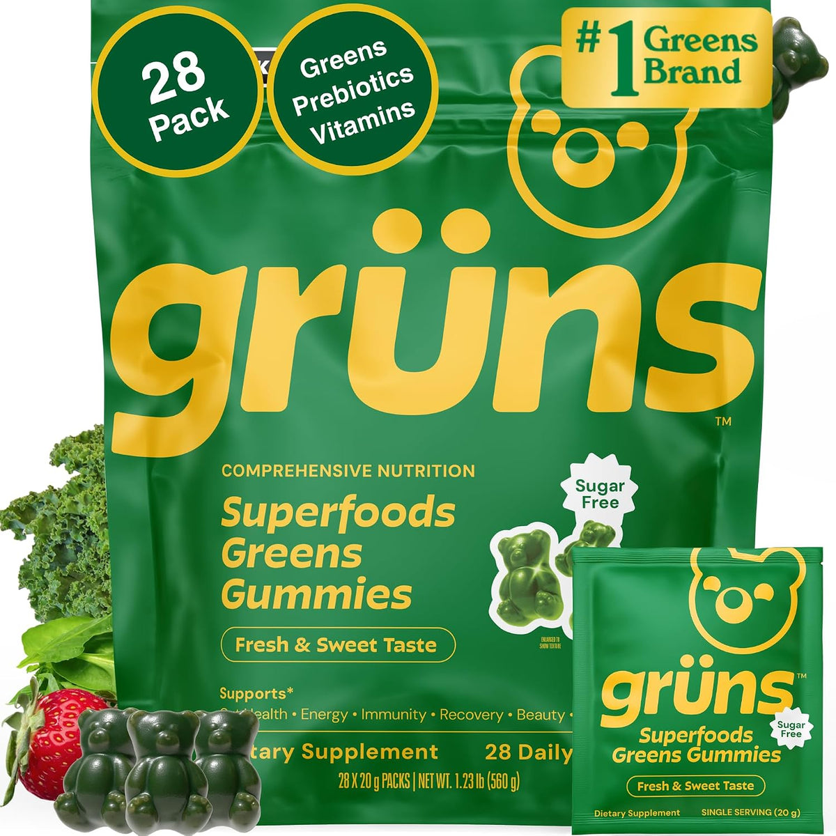 Grüns Adult Sugar-Free Greens Gummies, 28ct