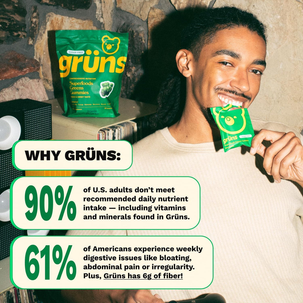 Grüns Adult Sugar-Free Greens Gummies, 28ct