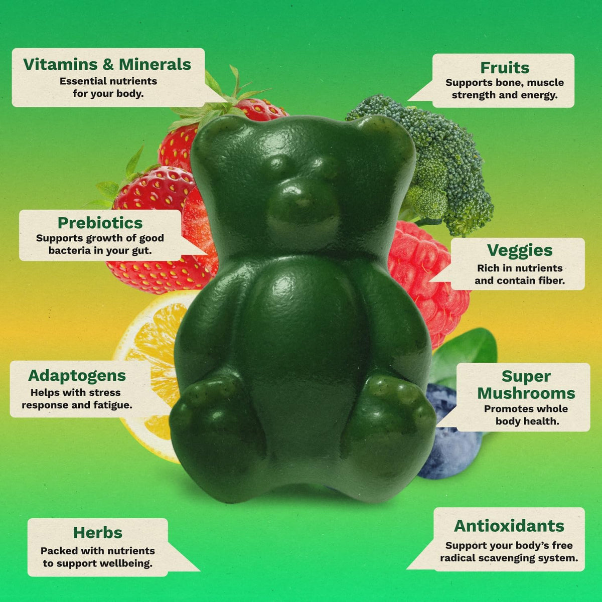 Grüns Adult Sugar-Free Greens Gummies, 28ct