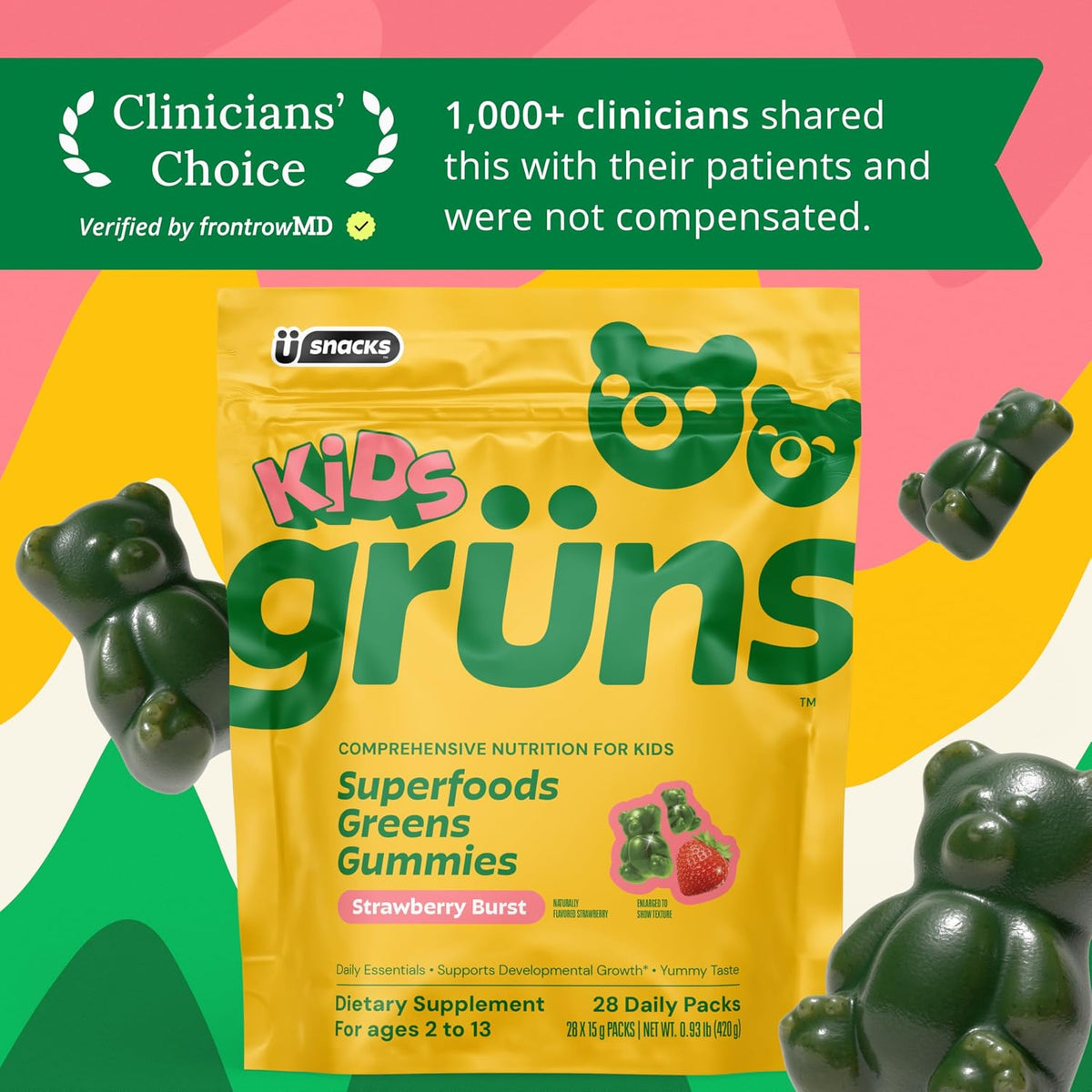 Grüns Kids Superfood Greens Gummies, 28ct
