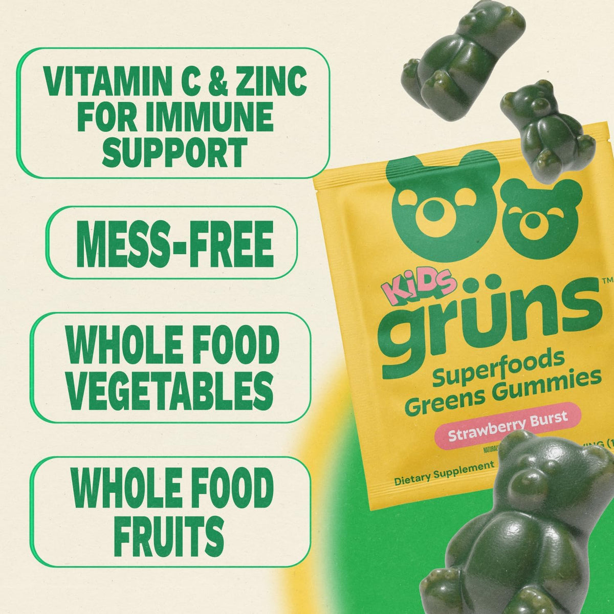 Grüns Kids Superfood Greens Gummies, 28ct