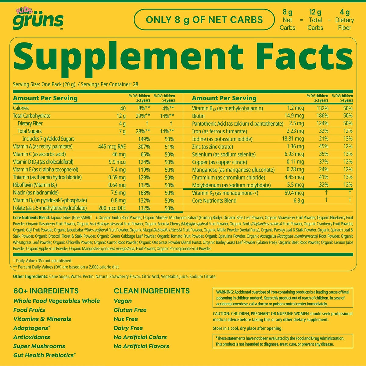 Grüns Kids Superfood Greens Gummies, 28ct