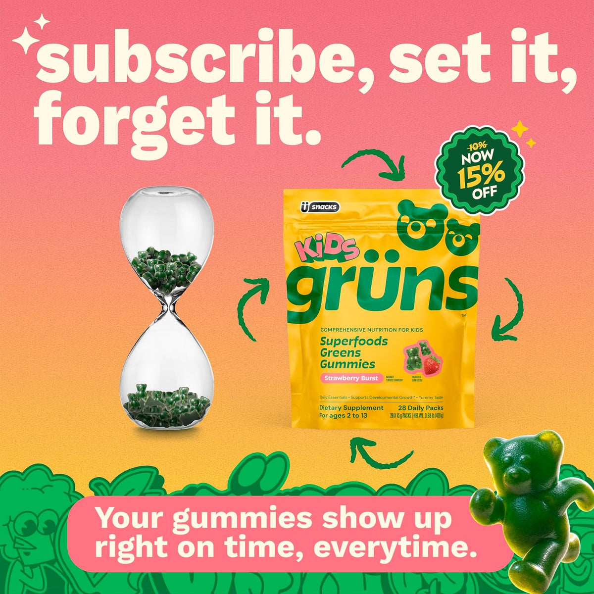 Grüns Kids Superfood Greens Gummies, 28ct
